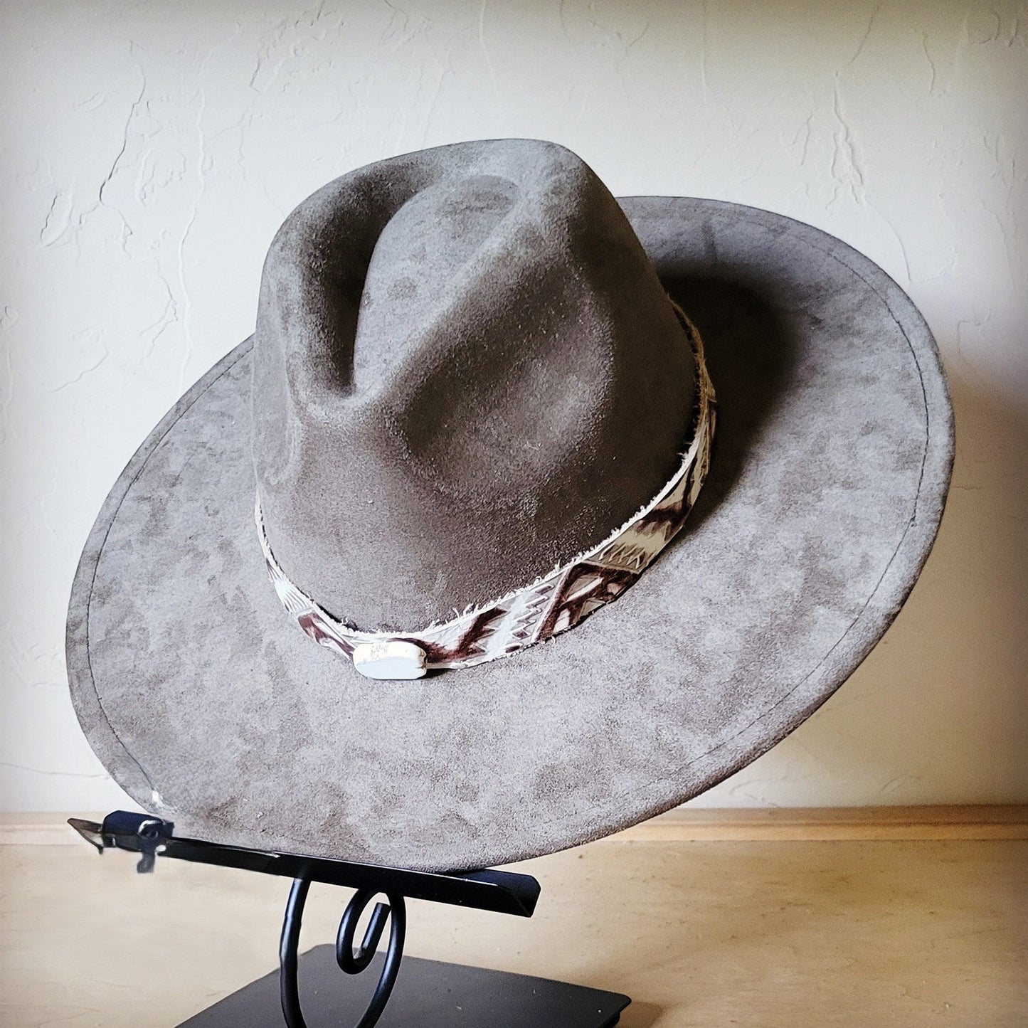 Gold Aztec Turquoise Slab Leather Band w/ Choice of Boho Hat 985n