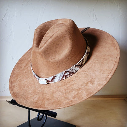 Gold Aztec Turquoise Slab Leather Band w/ Choice of Boho Hat 985n