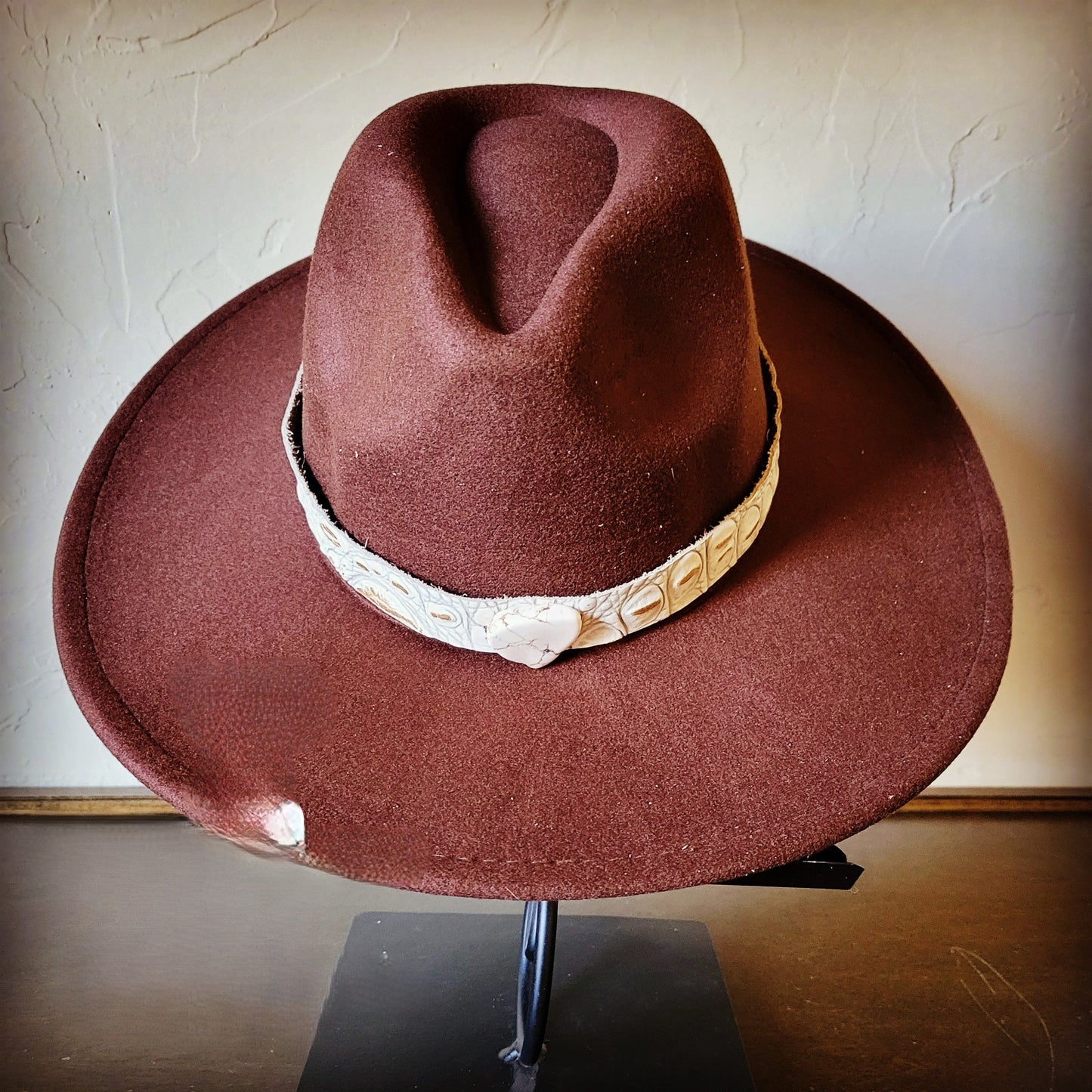 Gold Gator Turquoise Slab Leather Band w/ Choice of Boho Hat 985m