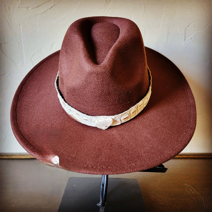 Gold Gator Turquoise Slab Leather Band w/ Choice of Boho Hat 985m