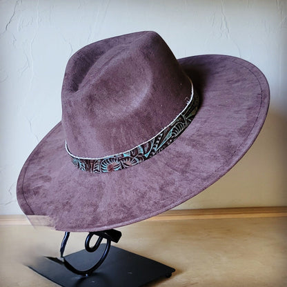 Turquoise Floral Western Leather Band w/ Choice of Boho Hat 984z