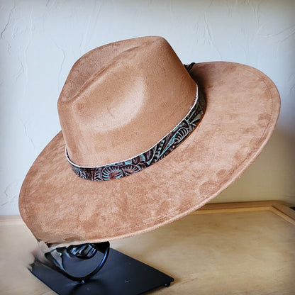 Turquoise Floral Western Leather Band w/ Choice of Boho Hat 984z