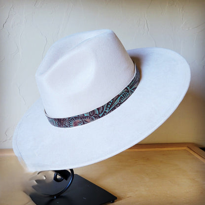 Turquoise Floral Western Leather Band w/ Choice of Boho Hat 984z