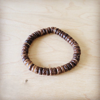 Wood Disc Beaded Stretch Bracelet 800oa