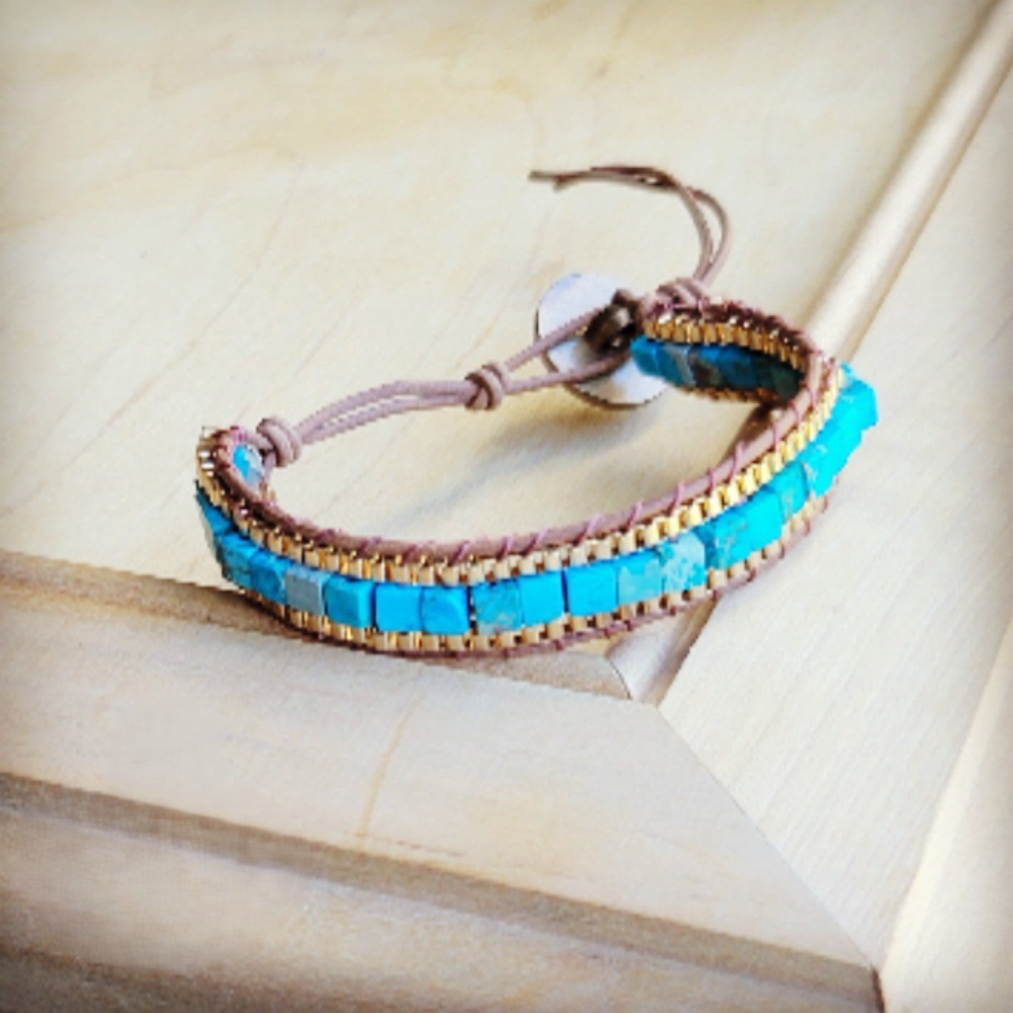 **Woven Turquoise & Bronze Stacked Stone Bracelet 809r