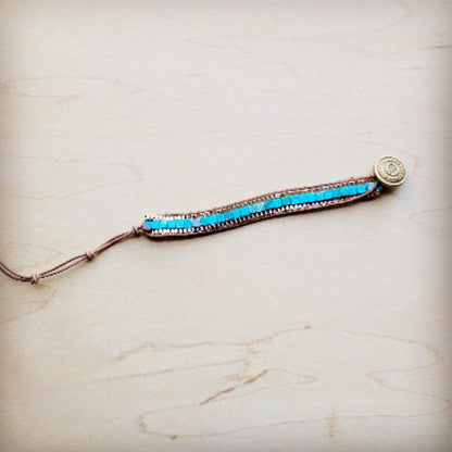 **Woven Turquoise & Bronze Stacked Stone Bracelet 809r