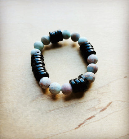 **Frosted Aqua Terra and Wood Stretch Bracelet (808y)