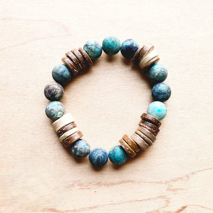 Frosted African Turquoise and Wood Stretch Bracelet (808x)