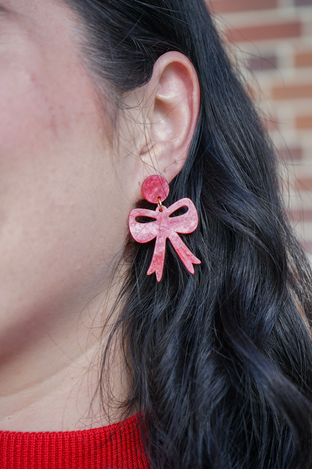 Bow Earrings - Red Shimmer