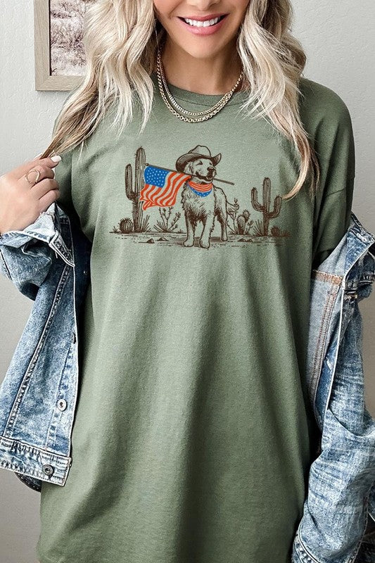 American Cowboy Dog Graphic Heavy Cotton Tee