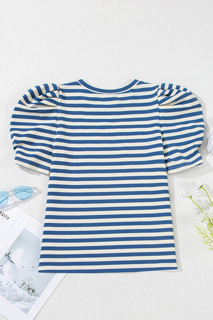 Stripe America Cursive Graphic Puff Sleeve T-shirt