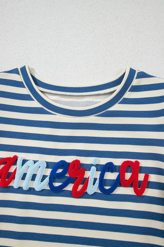 Stripe America Cursive Graphic Puff Sleeve T-shirt