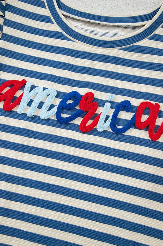 Stripe America Cursive Graphic Puff Sleeve T-shirt