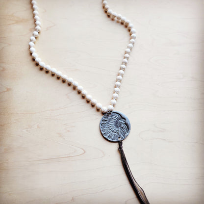 **Long Turquoise Beaded Necklace w/ Indian Pendant 258ka