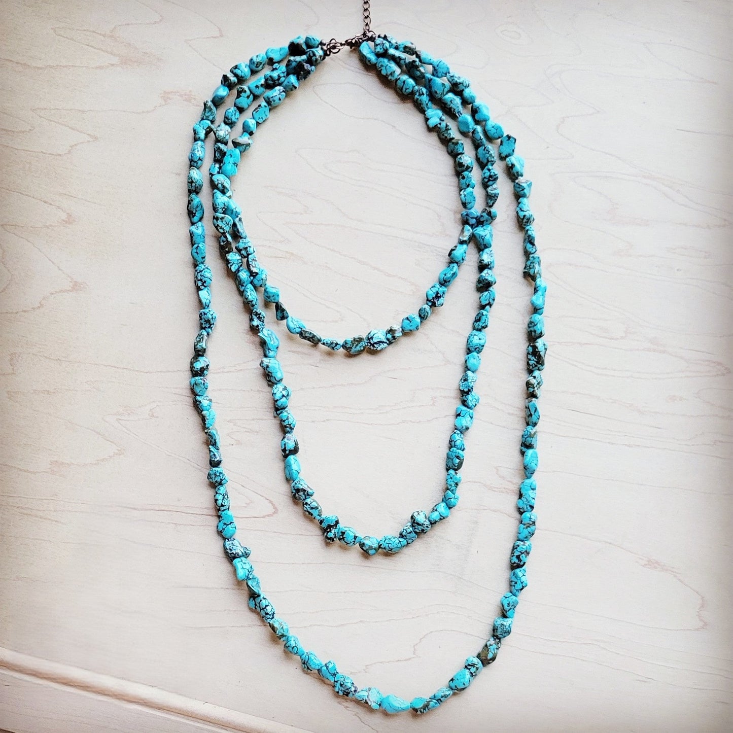 Genuine Blue Turquoise Triple Strand Necklace 259h