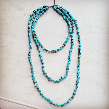 Genuine Blue Turquoise Triple Strand Necklace 259h