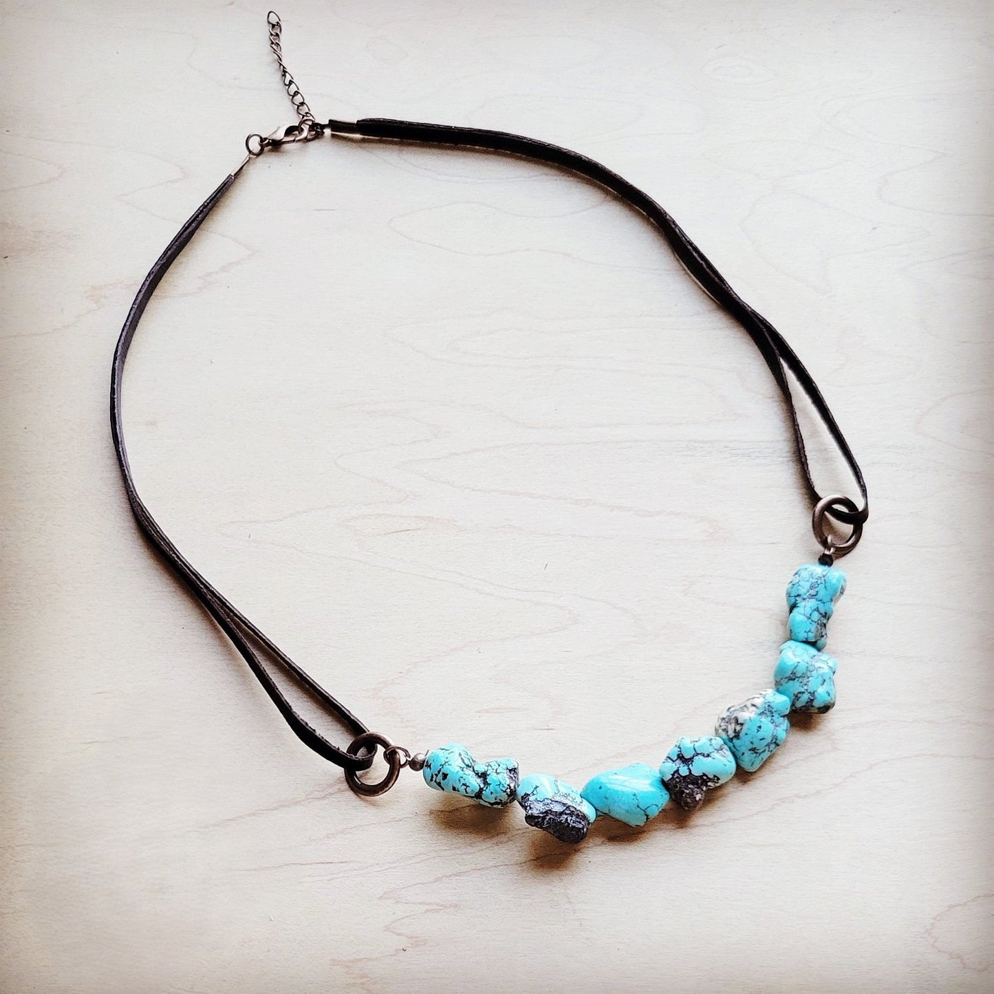 Genuine Blue Turquoise Necklace w/ Leather Cord 259i