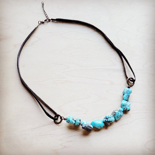 Genuine Blue Turquoise Necklace w/ Leather Cord 259i