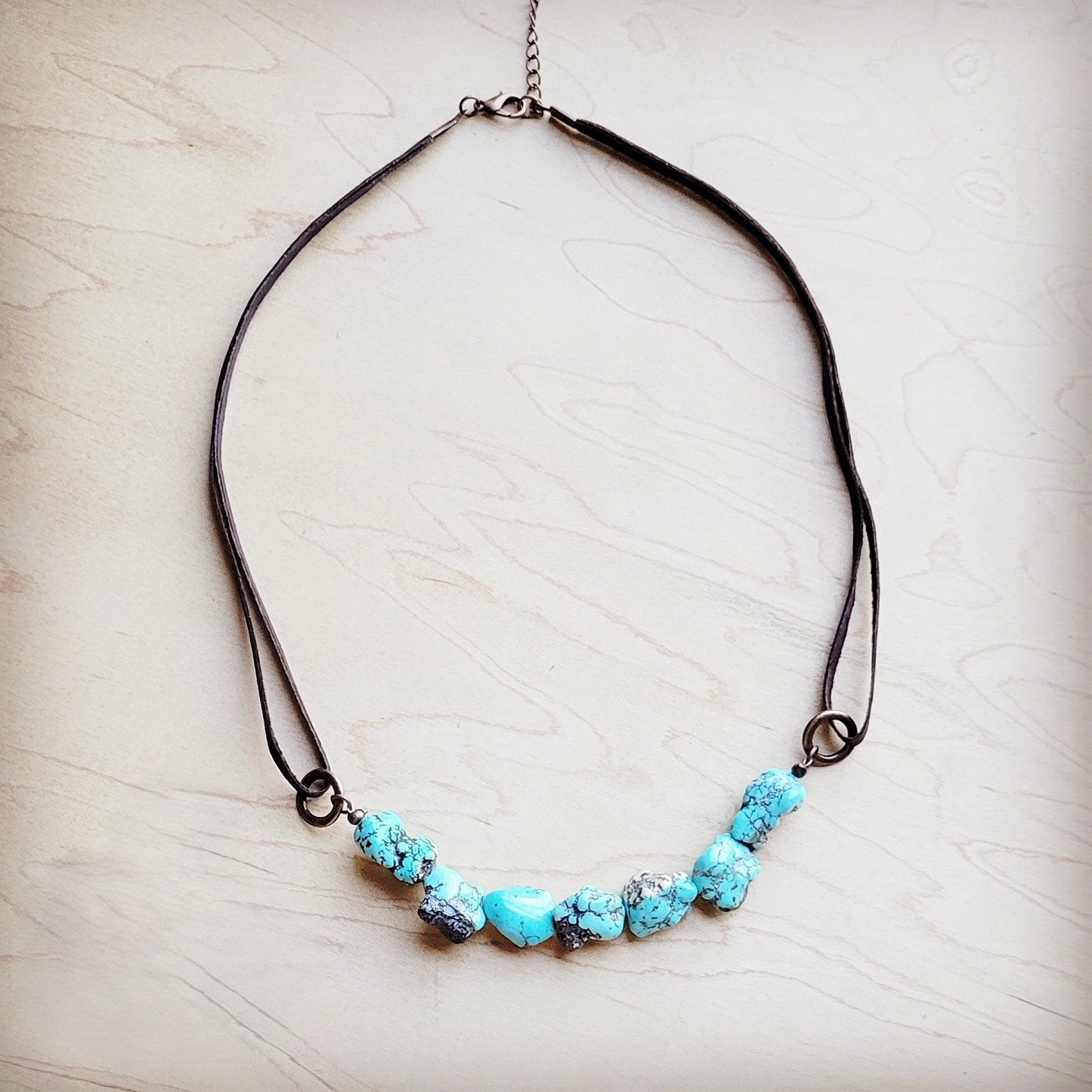 Genuine Blue Turquoise Necklace w/ Leather Cord 259i