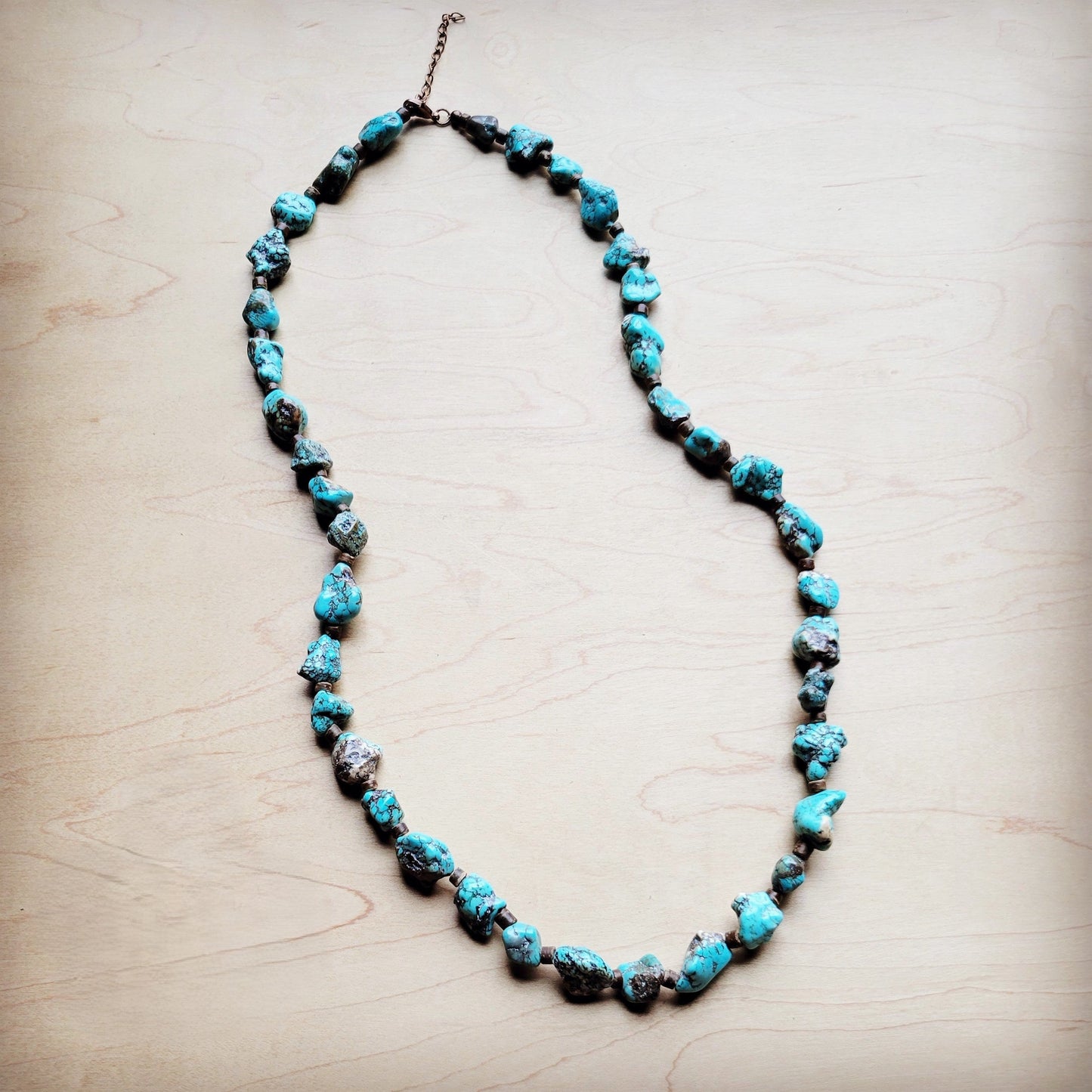 Long Blue Turquoise and Wood Necklace 259k