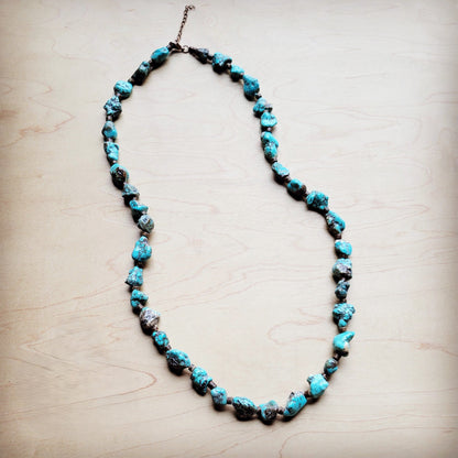 Long Blue Turquoise and Wood Necklace 259k