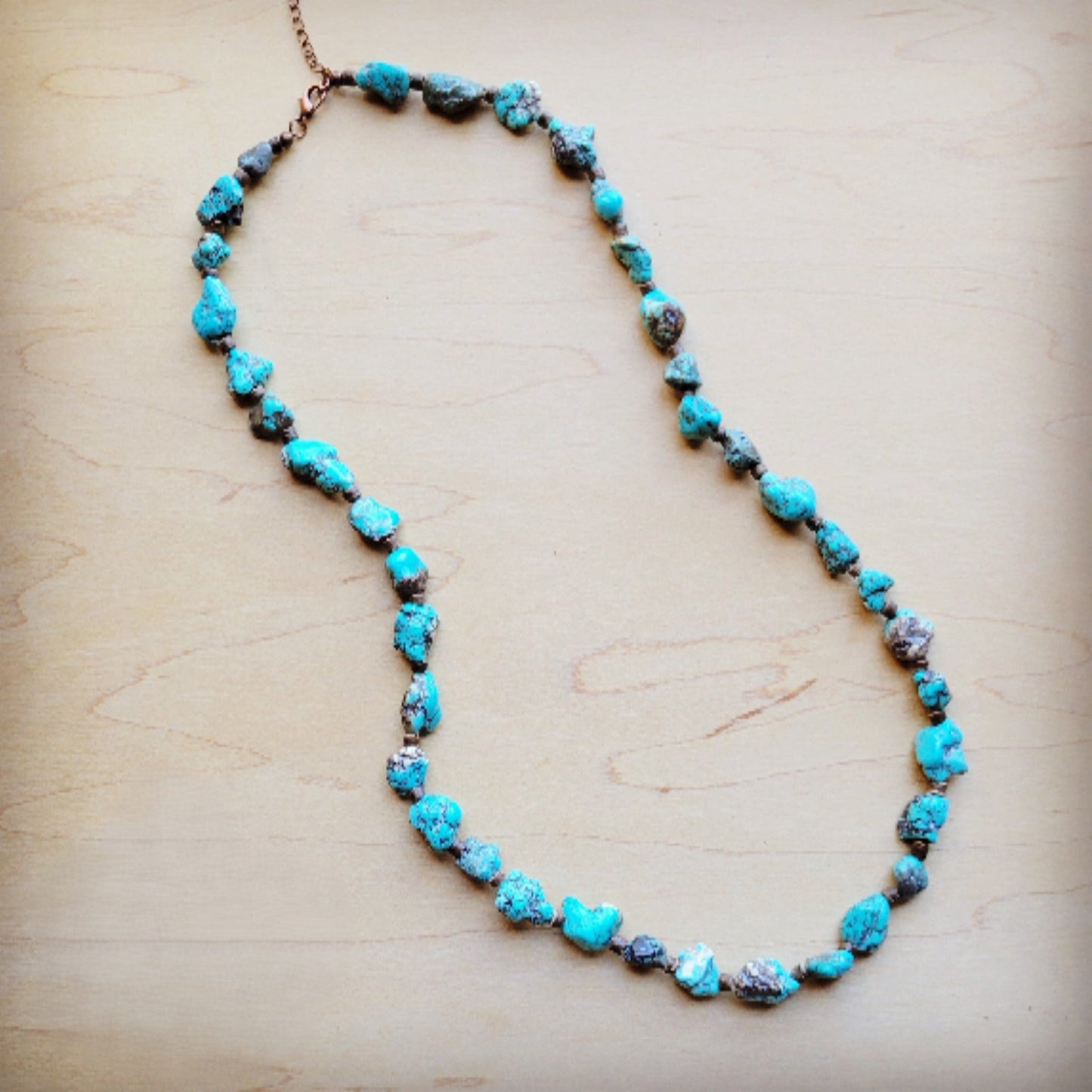 Long Blue Turquoise and Wood Necklace 259k