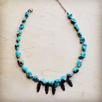 **Blue Turquoise Collar Necklace w/ Feather Pendants 259m