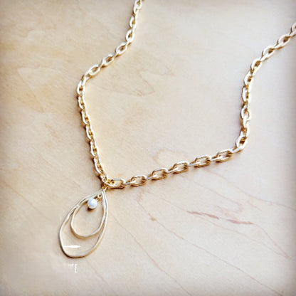 Matte Gold Necklace w/ Matte Gold Pearl Pendant 259o