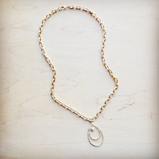 Matte Gold Necklace w/ Matte Gold Pearl Pendant 259o