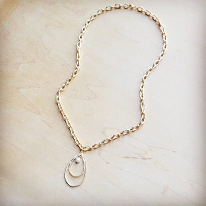 Matte Gold Necklace w/ Matte Gold Pearl Pendant 259o