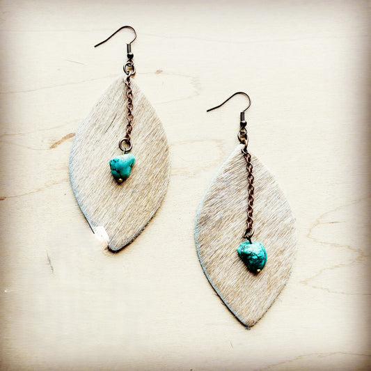 Leather Oval w/ Turquoise Drop in Light Hair-on-Hide 218d