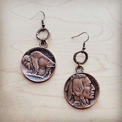 Copper Indian Buffalo Head Earrings 221e