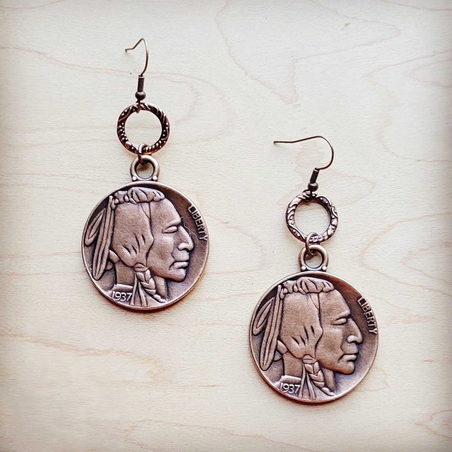 Copper Indian Buffalo Head Earrings 221e