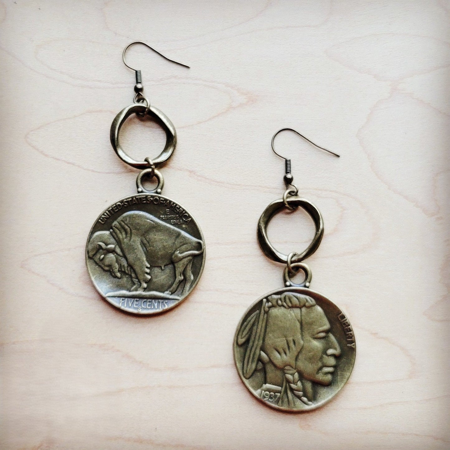 Antique Gold Indian Buffalo Head Earrings 221f