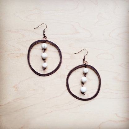 Western Copper Hoop Earrings w/ White Turquoise Beads 224g