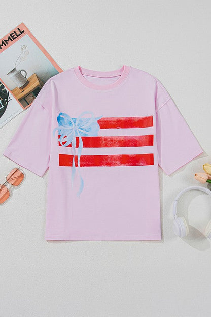 Women Flag Bow Graphic Crewneck Tee