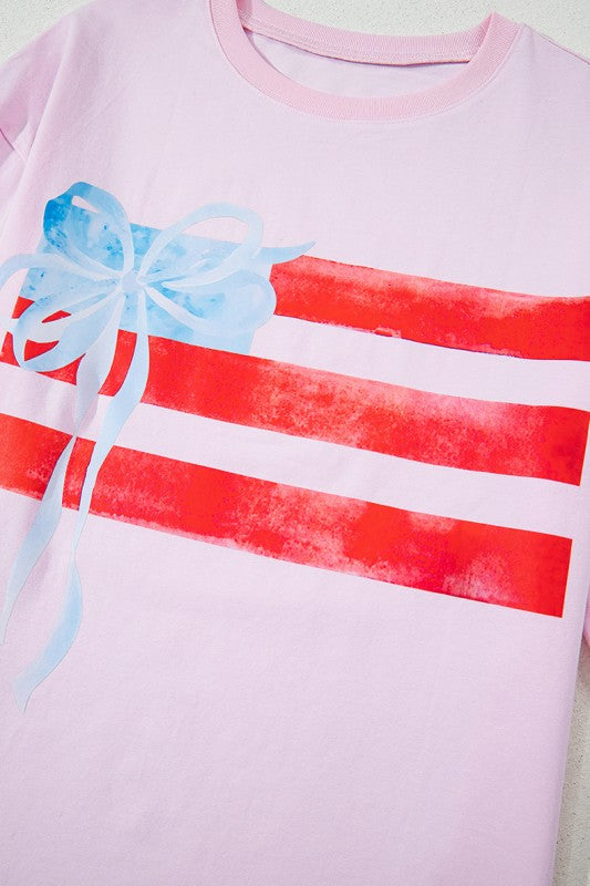 Women Flag Bow Graphic Crewneck Tee