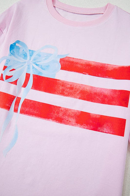 Women Flag Bow Graphic Crewneck Tee