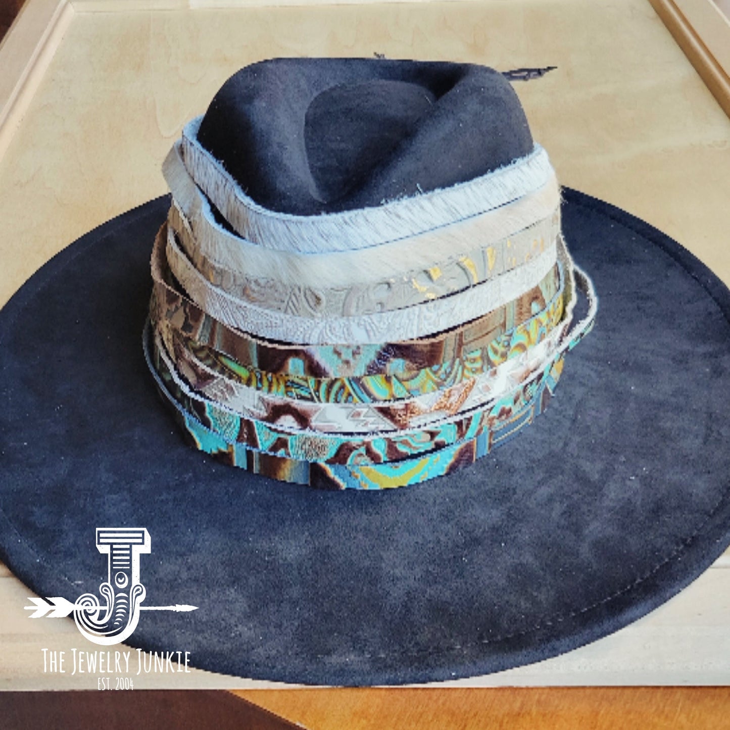 Spotted Hair-on-Hide Leather Hat Band Only w/ Turquoise Slab 950f