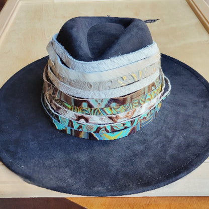 **Tan Steer Embossed Leather Hat Band Only w/ Turquoise 951uu