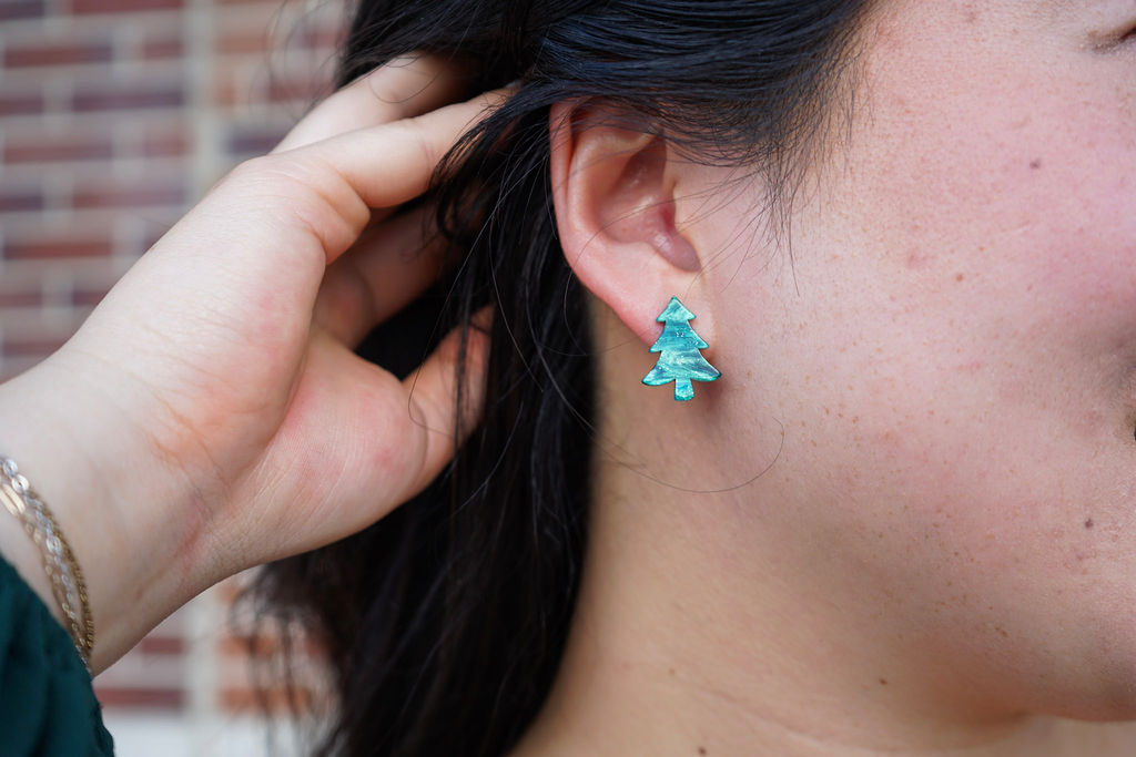 Christmas Tree Studs - Green Shimmer