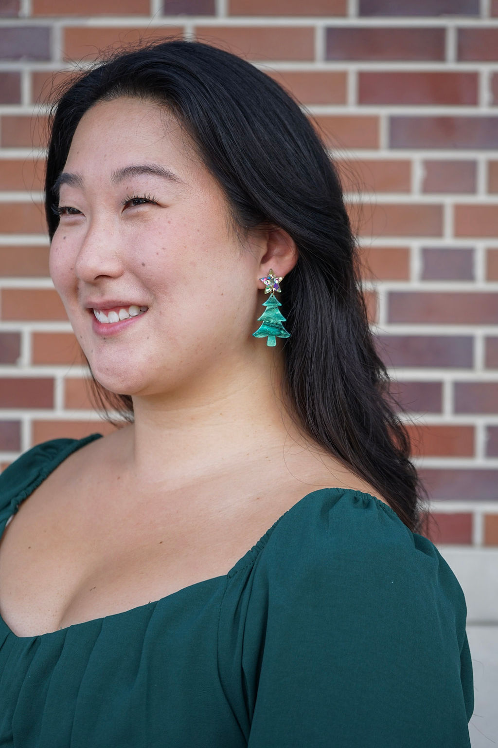 Star Christmas Tree Earrings - Green Shimmer