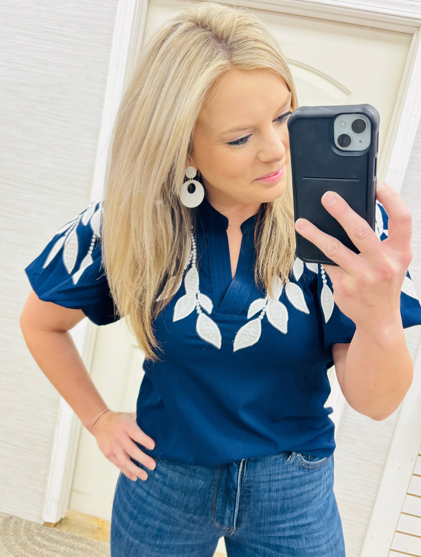 Navy Ivy Embroidered Blouse