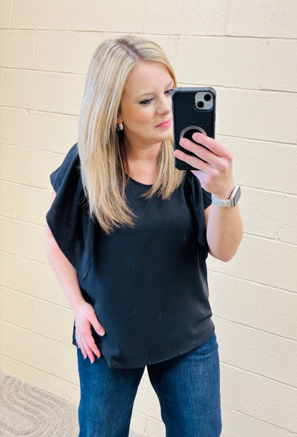 Black Flutter Sleeve Blouse