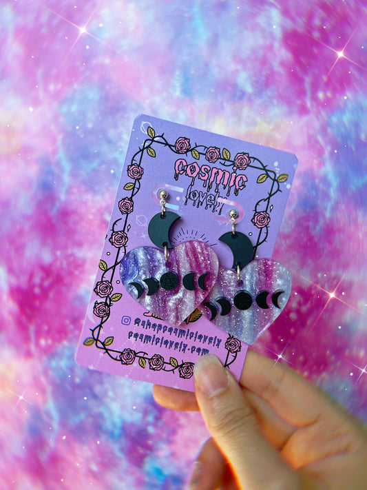 Cosmic Moonphase Heart Earrings