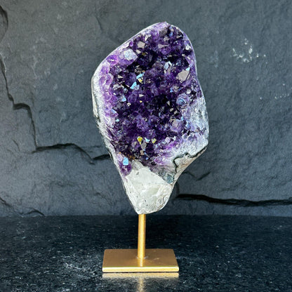 Amethyst Geode Cave with metallic base, Large Cave shaped, 9 inches tall piece for collectors, Full polished, Stunning decor Crystal