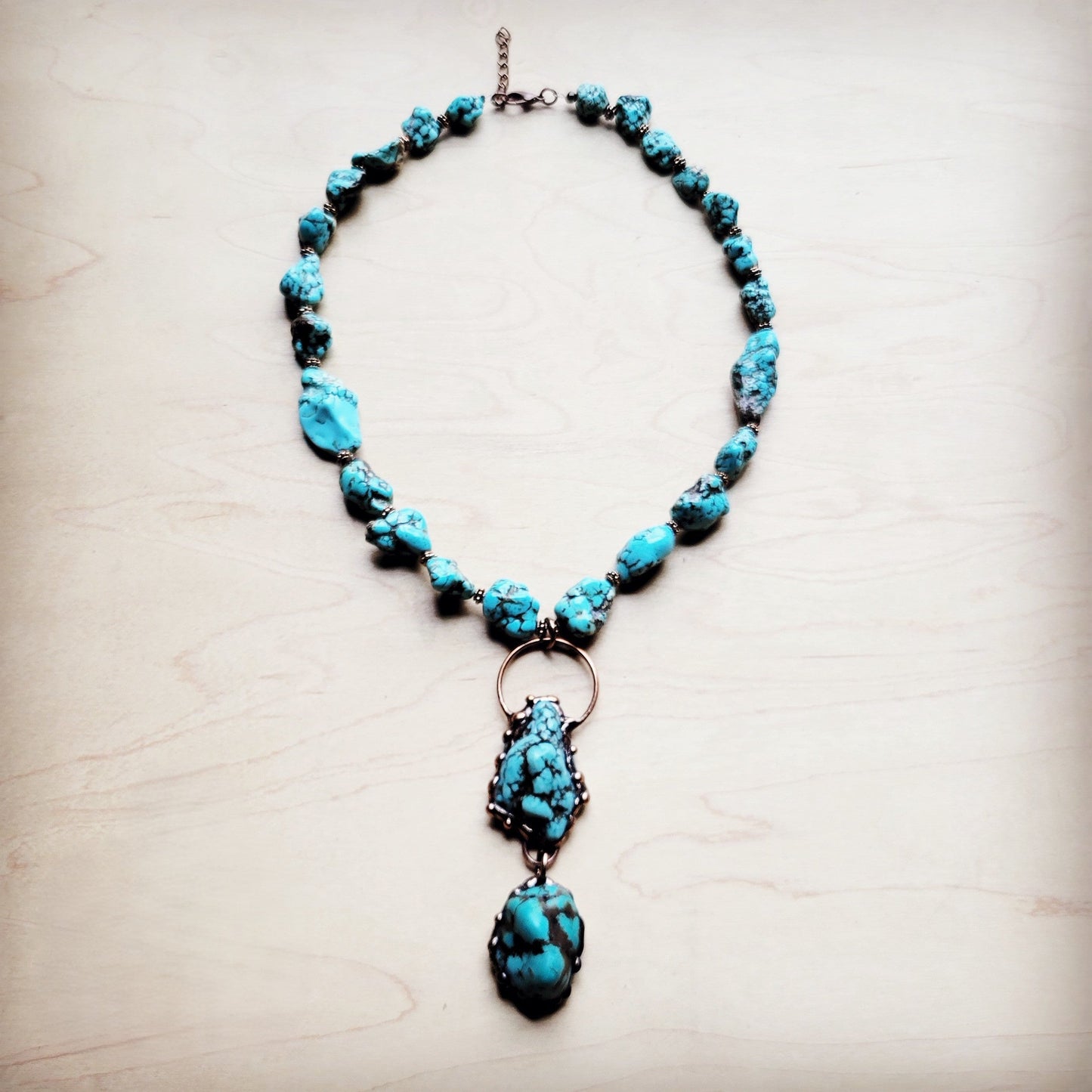 Blue Turquoise Necklace w/ Soldered Turquoise Pendant 259j