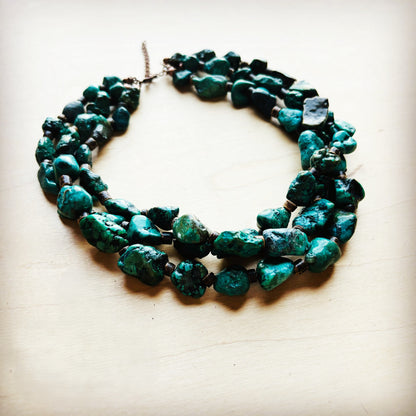 Large Triple Strand Natural Turquoise & Wood Collar Necklace 252x