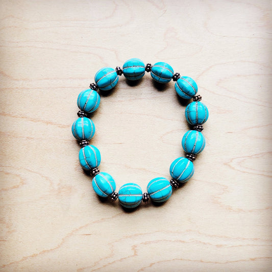 **Turquoise Blue Melon Beaded Stretch Bracelet 809g