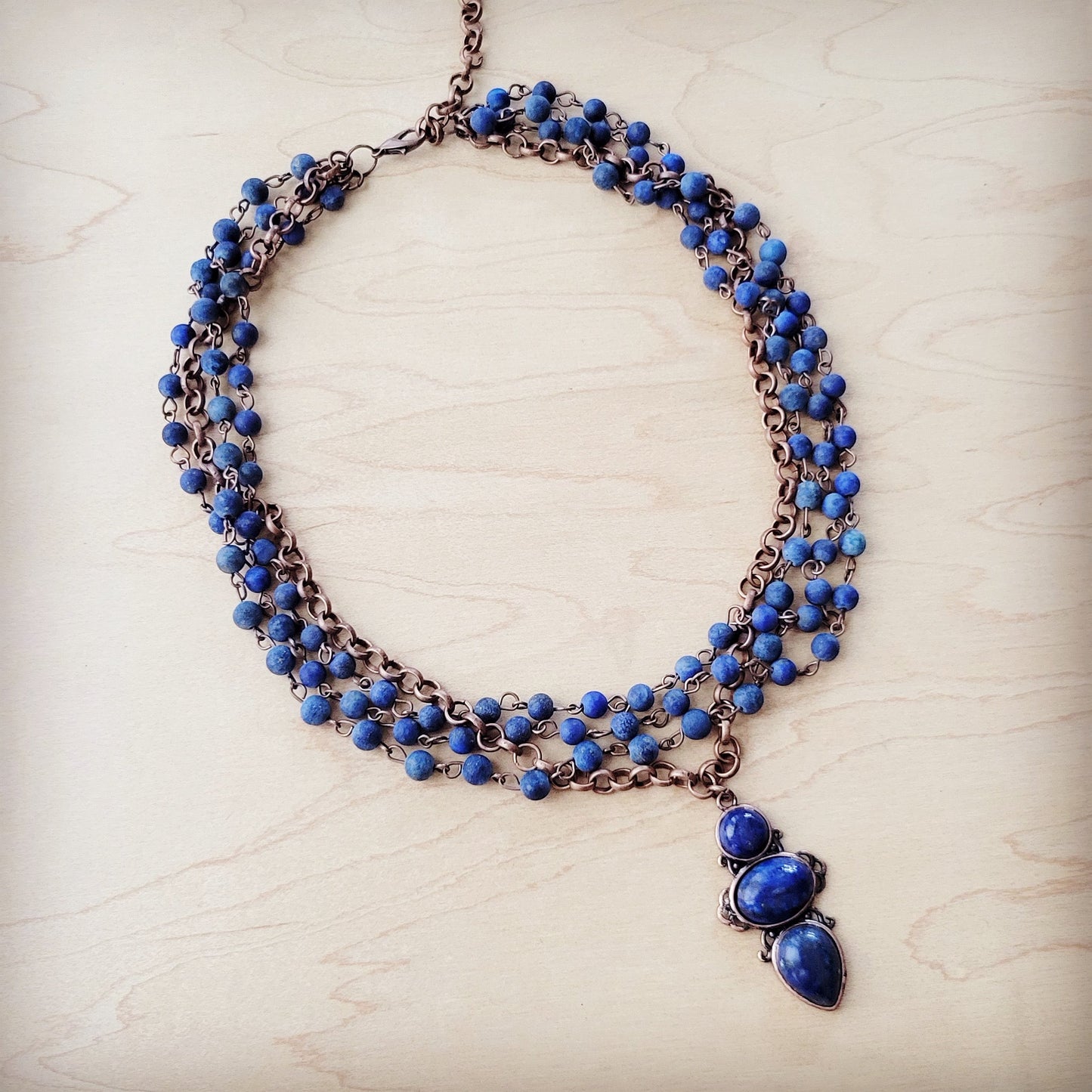 Blue Lapis Beaded Collar Necklace w/ Lapis Pendant 261s